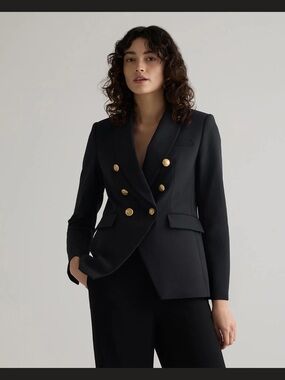 Black Double-Breasted Blazer with Gold Buttons V Beard Style by Quince